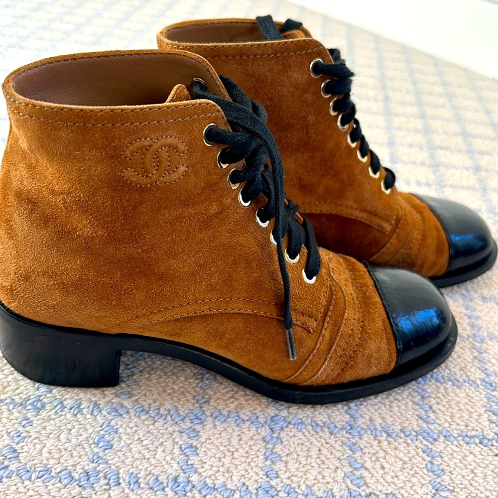 Chanel Suede Ankle Lace-Up Boots - Fall 2018 Collection size 36.5